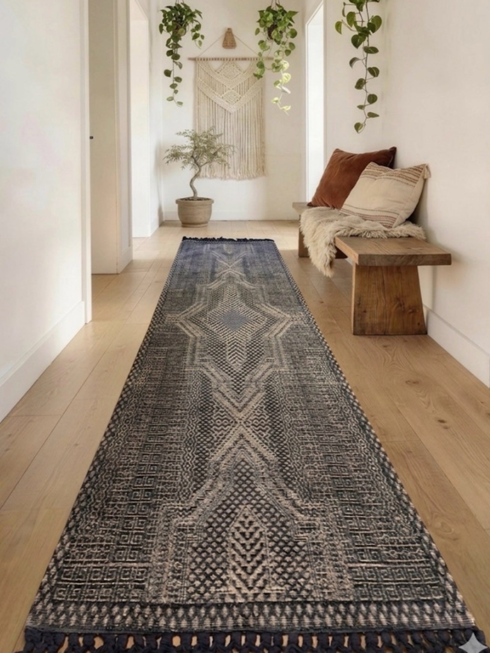 New West Elm Indra Flatweave Durable Intricate Pattern long lasting Runner Rug